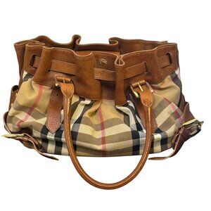 Burberry Brown Leather & Check Canvas Shoulder Bag